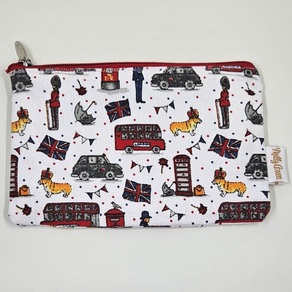 Milly Green British Design LONDON-themed cotton zippered pouch